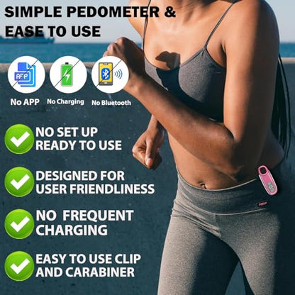 3D Pedometer for Walking with Removable Clip and Carabiner Simple Step Counter for Walking Accurate Clip On Step Tracker for Men Women Kids - color: Pink