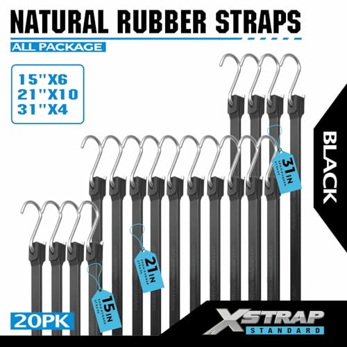 XSTRAP STANDARD Multiple Size Natural Rubber Bungee Cords 20PK Tarp Straps - size: 15''+21''+31''