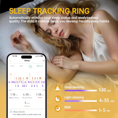 Smart Ring for Women & Men, Health Tracker Ring, Fitness Tracker Ring - color: Gold, size: 6#