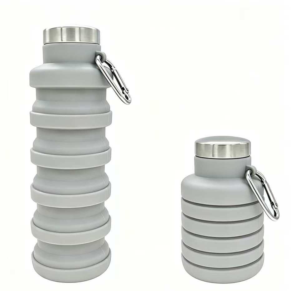 YCT Collapsible Water Bottle 17oz（500ml），Travel Portable Sport Water Bottle，Reusable Silicone Foldable Water Bottles for Gym Camping Hiking (Grey) - color: Grey