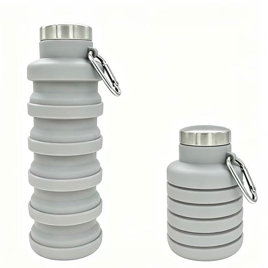 YCT Collapsible Water Bottle 17oz（500ml），Travel Portable Sport Water Bottle，Reusable Silicone Foldable Water Bottles for Gym Camping Hiking (Grey) - color: Grey