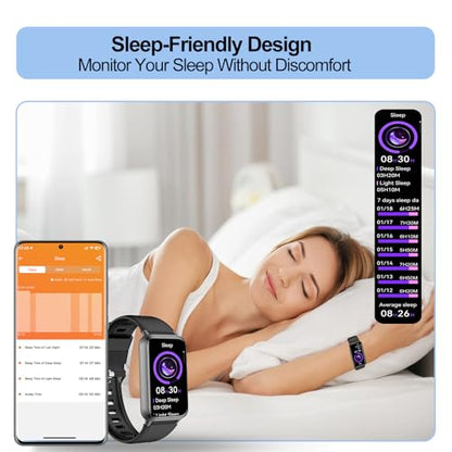 Fitness Tracker (Answer/Make Calls), Smart Watch for Women Men, with 1.47″ AMOLED Always-On Display, 24/7 Heart Rate, Sleep Tracking, 110+ Sport Modes, Waterproof, Compatible for Android Phone - color: Black