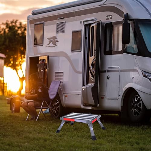 Homeon Wheels Adjustable RV Step Stool, Folding Aluminum Non-Slip Platform - color: Gray