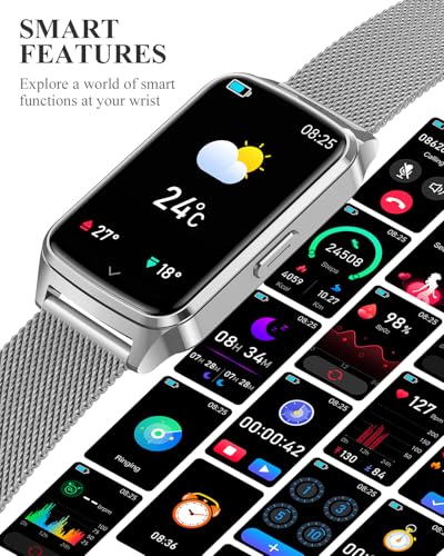 Fitness Tracker Watch for Women Men, Step Counter Compatible with iPhone Android, IP68 Waterproof Activity Tracker with Sleep Monitor, 110+ Sports (Classic, Silver, 1.57)