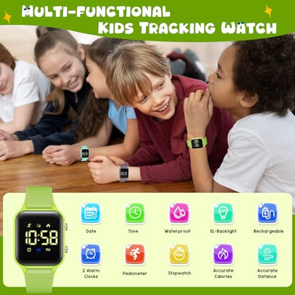 Kids Digital Watches for Boys Girls, Sports Watch with Fitness Tracker, Pedometer, Alarm Clocks, Stopwatch, No App Needed Waterproof Kids Watch, Gift for Teens Student Girls Boys Ages 5-14 - color: Green