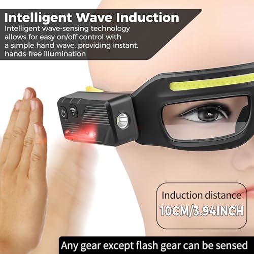 Adjustable Headlamp Glasses With Motion Sensor Rechargeable Headlight Safety Glasses for Camping - color: 2 Pack Yellow
