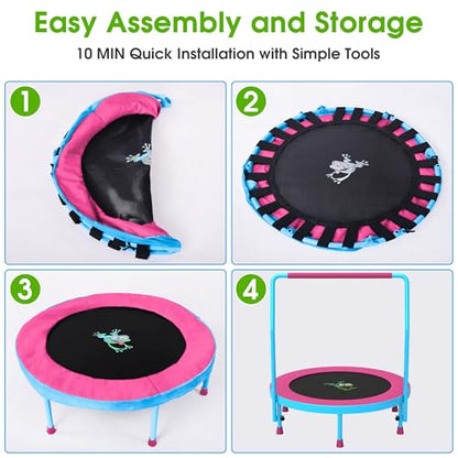 36’’ Mini Trampoline for Kids, 3FT Toddler Trampoline with Handle, Foldable Kids Trampoline Indoor/Outdoor for Toddlers Ages 3-6, Small Fitness Rebounder Trampoline, Easy Storage