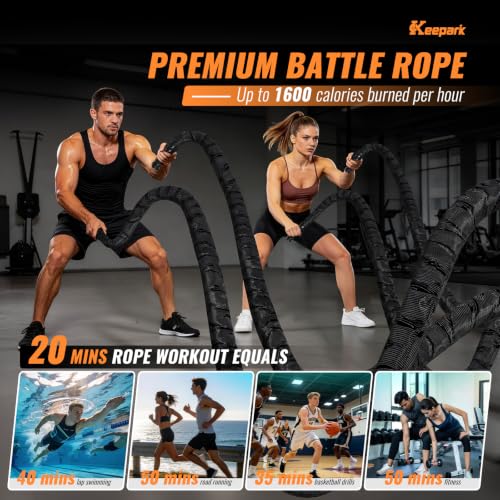 Battle Rope for Home Gym – 1.5 Inch 30FT Heavy Exercise Rope with Wear-Resistant Nylon Sleeve & Anchor Strap - size: 1.5 Inch x 30FT