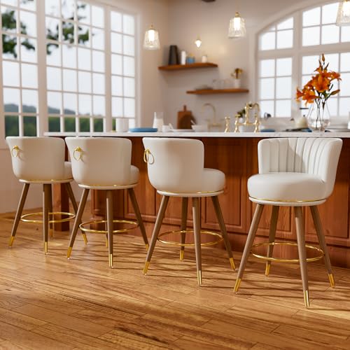 SeekFancy 26 Inch White Leather Swivel Counter Bar Stools Set of 4 - color: White, size: 26" Counter Height-4 Pieces