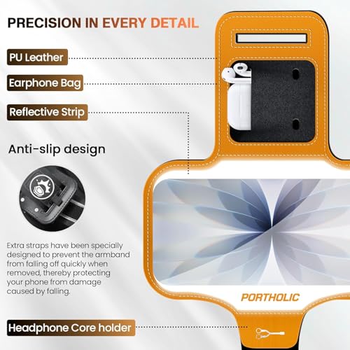 PORTHOLIC Running Armband Phone Holder with Earphone Pouch Fits up to 6.9"