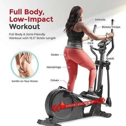 Sunny Health & Fitness Heavy Duty Elliptical Machine with Full Body Workout - style: 15.5" Stride