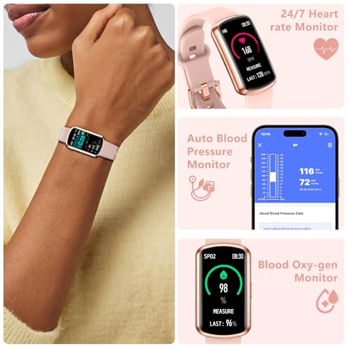 Health Fitness Tracker, Smart Watch with 24/7 Heart Rate, Activity Tracker with Blood Pressure and Blood Oxygen Monitor, 120 Sport Mode Waterproof Sleep Tracker for Women Men - color: Deep Pink