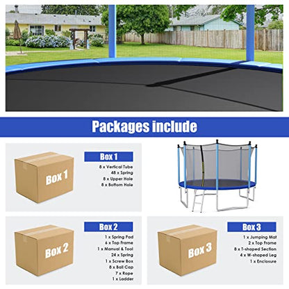 GYMAX Trampoline, 8FT 10FT 12FT 14FT 15FT 16FT Recreational Trampolines w/Safety Enclosure Net & Ladder - ASTM Certificated, Outdoor Trampoline for Kids and Adults - style: Internal-Net 12FT
