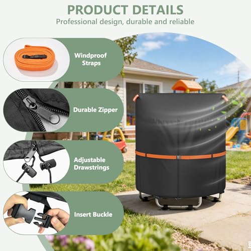 COSHNIBI Kids Trampoline Cover,Heavy Duty Mini Trampoline Cover with Windproof Straps for 60" Round Kids Trampoline,UV-Resistant and Windproof, Black