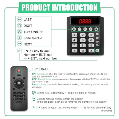Wireless Take a Number System, 3-Digit LED Now Serving Display with Keypad Caller, Ticket Dispenser (2000 Tickets 000-999 2 Cycles) for Restaurant Bank Clinic Salon DMV Waiting Line Management