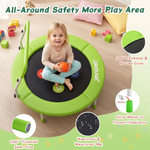 36-Inch Toddler Trampoline with Adjustable Bar, 3FT Foldable Mini Rebounder - color: Green
