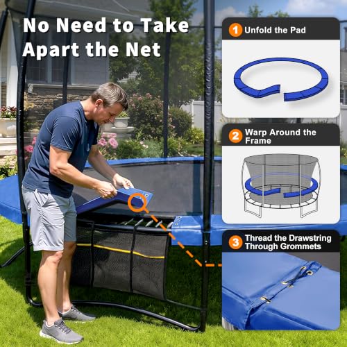 Exacme Round Trampoline Spring Cover, 0.8 in Thick Replacement Safety Pad - color: Dark Blue, size: 8 Foot