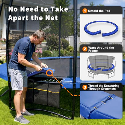ExacMe Round Trampoline Spring Cover, 0.8 in Thick Replacement Safety Pad - color: Dark Blue, size: 12 Foot
