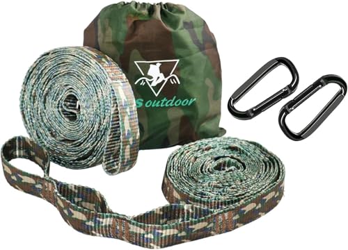 pys XL Hammock Straps - 12ft Camo Tree Straps, 12+1 Adjustable Loops, 2 Carabiners Included with 1000lbs Fit for Any Hammocks, Perfect for Hiking and Backpacking - color: Camo,12+1
