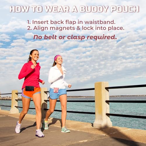 Running Buddy Magnetic Pouch Beltless Running Bag No Bounce - color: Black/Pink, size: XL (6.8 in x 4 in)