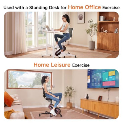 HitGo Office Exercise Bike Desk Chair,330 lbs Heavy Duty Under Desk Bike with 9-Level Height Adjustable Seat 24.4"-33.8",8-Level Resistance & Rolling Wheels,Quiet Fitness Chair for Home Office - color: White