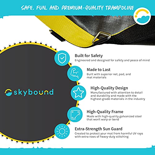 SkyBound Premium Trampoline Replacement Mat, Fits 14 Foot Frames w/Spring Tool, UV Sunguard for Longer Lasting Stitching, Durable V-Rings, Bounce Safely with Extra Rows of Stitching - size: 144" Wide | 96 Rings | Fits 8.5" Springs