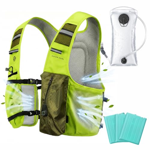 Cooling Hydration Vest with 2L BPA-Free Water Bladder, Running Vest with 3 Removable Cooling Packs, Lightweight Outdoor Pack for Hot Weather, Hiking, Cycling, Training - color: Green
