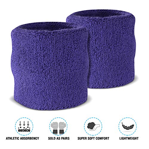 Suddora Sweatbands Set, Moisture Wicking 2 Wristbands and 1 Headband, Breathable Terry Cloth Athletic Bands for Basketball, Tennis, Yoga, Gym, Sweat Bands for Costumes and Cosplay - color: Purple