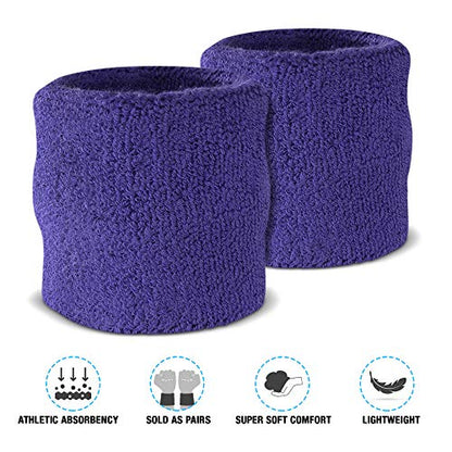 Suddora Sweatbands Set, Moisture Wicking 2 Wristbands and 1 Headband, Breathable Terry Cloth Athletic Bands for Basketball, Tennis, Yoga, Gym, Sweat Bands for Costumes and Cosplay - color: Purple
