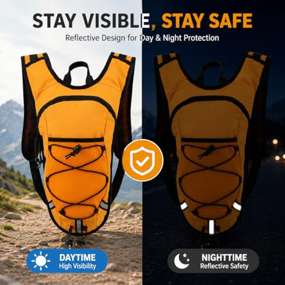 Lightweight Hydration Backpack 2L Water Bladder Pack for Running, Cycling, Hiking – Anti-Theft Water Backpack with Phone Holder, Trekking Pole Holder & Reflective Strips for Men & Women - color: Orange
