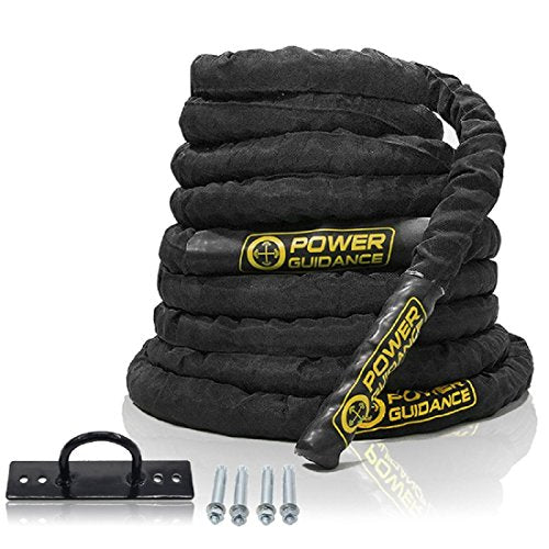 POWER GUIDANCE Battle Rope, 1.5/2 Inch Diameter Poly Dacron 30, 40, 50Ft Length Exercise Equipment for Home Gym & Outdoor Workout, Battle Rope Anchor Included… - size: 2 Inch x 40 Feet