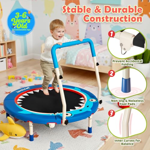 36-Inch Toddler Trampoline with Foam Handle, 3FT Foldable Mini Rebounder - color: Blue