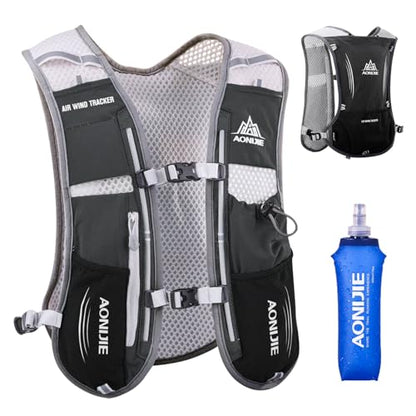 TRIWONDER Running Vest Hydration Pack Backpack for Men & Women, Lightweight Trail Marathon Run Race Vest for Cycling Jogging - color: 01 Black - With a 500ml Water Bottle