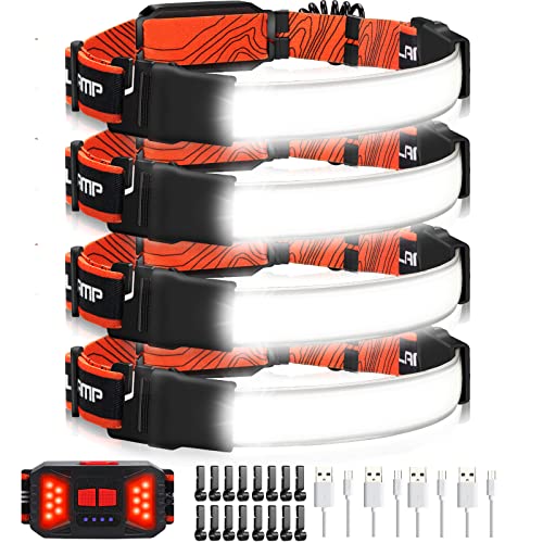 Adelante Rechargeable LED Headlamp 4 Pack, 1000LM 230° Wide Beam Head Lamp - color: Orange, size: 4 pack