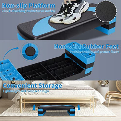 Adjustable Exercise Workout Aerobic Stepper Step Platform Trainer - color: Black