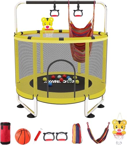 Trampoline for Kids, 55 Inch Adjustable Baby Toddler Trampoline with Basketball Hoop, 440lbs Indoor Outdoor Toddler with Enclosure (Blue) - color: Yellow