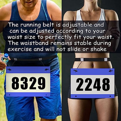 2Pcs Race Number Belt Race Bib Belts with 6 Energy Gel Loops for Marathon Triathalon Running No Safety Pins Required (Black/Blue) - color: Black&blue