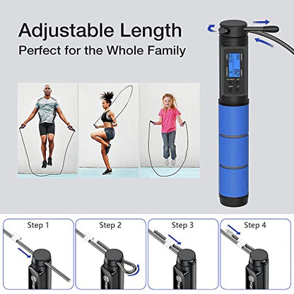 Jump Rope, H Handio Jump Rope with Counter, Workout Jumping Rope with Steel Ball Bearings, Adjustable Length Speed Skipping Rope for Men Women Kids Home Gym, Crossfit, Fitness Exercise - color: Blue