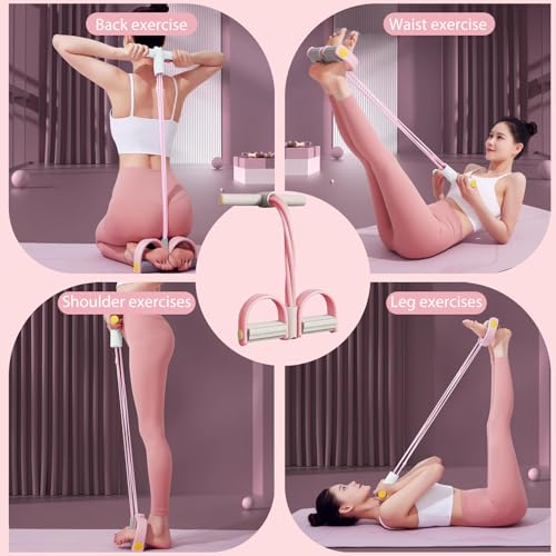 Foot Pedal Resistance Band,6-Tube Pedal Puller Resistance Rope,Yoga Elastic Exercise Bands, for Women Jump Fitness, Abdomen/Arm Weight/Waist/Leg Stretching Slimming Training - color: Pink