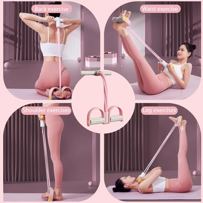 Foot Pedal Resistance Band,6-Tube Pedal Puller Resistance Rope,Yoga Elastic Exercise Bands, for Women Jump Fitness, Abdomen/Arm Weight/Waist/Leg Stretching Slimming Training - color: Pink