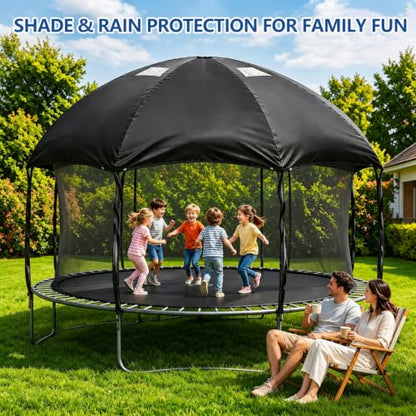 Outdoor Trampoline Cover – 600D Waterproof Heavy Duty Trampoline Tent Cover, Clear PVC Skylight, Dome Design with Support Poles, Fits 14 ft Round Trampolines - size: 14ft