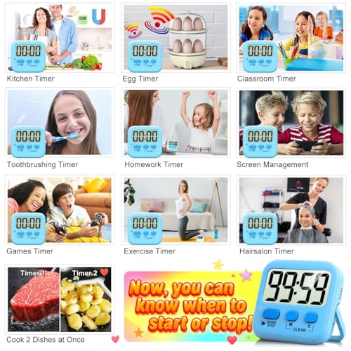 Antonki 2 Pack Digital Timer for Kids Classroom Kitchen Timers for Cooking - color: Clear Blue