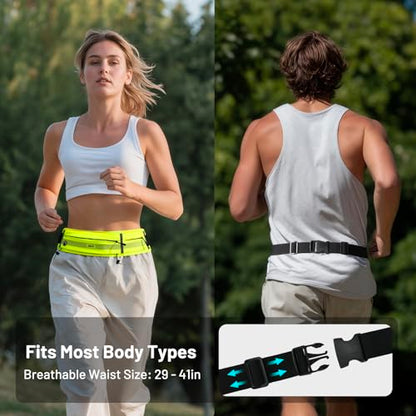 MIER Running Belt for Women & Men, Fanny Pack with Marathon Bib Clip, Neon - color: Neon Yellow