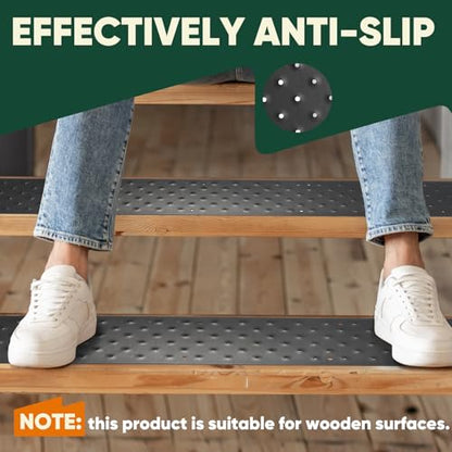 8 Pcs 30 x 3.75 Inch Non Slip Aluminum Stair Tread Metal Stair Outdoor Anti Slip Stair Treads Nosing Powder Coated Black Stair Treads with Carbon Steel Screws for Wood Ramp Deck Steps