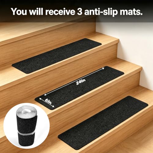 Non-Slip Stair Treads 6 x 24 inch 3-Pack Outdoor Grip Tape