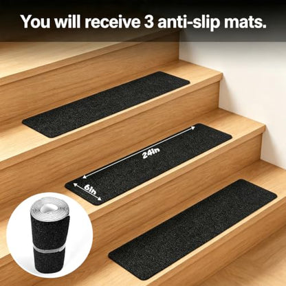 Non-Slip Stair Treads 6 x 24 inch 3-Pack Outdoor Grip Tape