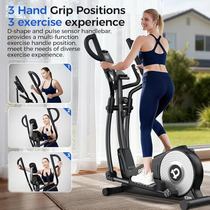 pooboo Elliptical Machine, Elliptical Exercise Machine with 16-Level Resistance&Quiet Magnetic Driving System, Elliptical Machine for Home with LCD Monitor,15.5-17IN Stride, 350LBS Weight Capacity - color: 17IN-Stride Gray