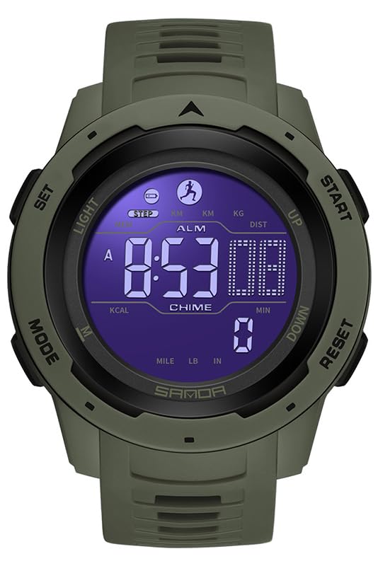 FANMIS Men's Digital Outdoor Sports Watch Pedometer Watch Water Resistant - color: Green