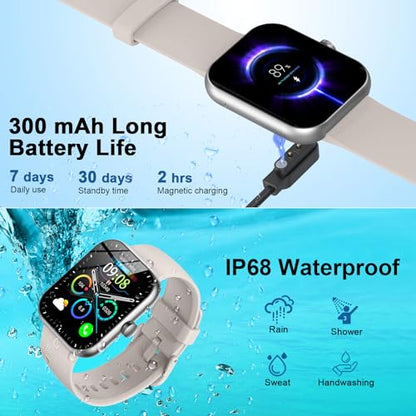 Smart Watch for Men Women Answer/Make Call, 1.96" Fitness Watch with 112+ Sport Mode, IP68 Waterproof Fitness Tracker with Pedometer/Calories/Sleep/Heart Rate Monitor, Smartwatch for Android iOS,White
