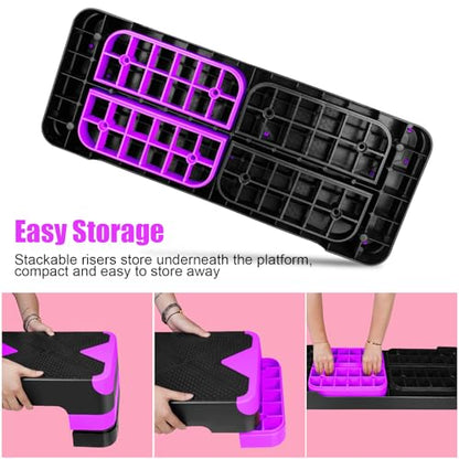 27" Exercise Workout Aerobic Step Platform with Adjustable 4"-6"-8" Risers - color: Purple